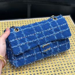 Fashion Designer Womens Shoulder Bag Wool Plaid Handbag Matelasse Crossbody Bag Diagonal Span Bag Classic Blue Girl'S Bag Name Card Holder Purse Makeup Box 25cm