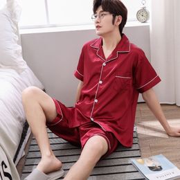 Men's Sleepwear Silk Men Sleepwear Set Short Sleeve Spring Summer Satin Pyjamas Set Short Pant Comfortable Male Pyjama Set Loose Leisure Outwear 230505