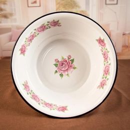 Bowls Antique Enamel Bowl With Chinese Traditional Rose Floral Totems High Capacity Home Restaurant Kitchen Container Soup Pot W