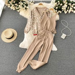 Women's Two Piece Pants Amolapha Autumn Winter Knitted Suit Women's V-Neck Cardigan Sweater Camisole High Waist Sports Outer Wear Casual