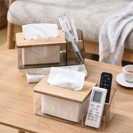 Tissue Boxes Napkins Modern Napkin Box Multifunctional Tissue Container Light Luxury Organisation Transparent Tissue Case with Wood Cover Z0505