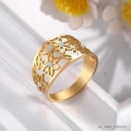 Band Rings Skyrim Elegant Clear Zircon Flower of Life Finger Rings Women Girl Stainless Steel Golden Casual Ring Anniversary Gift for Lover