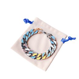 Men's yellow and blue Colour matching Monogram opal stone Bracelet mp3066