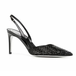 sandálias de estilete de strass Rene Caovilla Cleo 7,5 cm sapatos de noite femininos pontudos costas sapatos vazios tornozelo cristal oco designer de luxo fábrica cadarço caixa grande 43