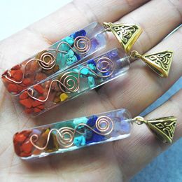 Pendant Necklaces 4PCS Nature Semi Precious Stone Chips Red Blue Turquoise Amethyst Women's Pendants Good Collections 46x9mm Outside