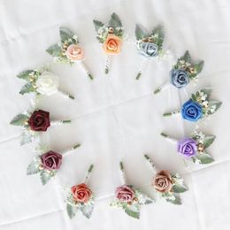 Decorative Flowers 3Pcs Wedding Corsage Bride Boutonniere Artificial Flower Bridesmaid PE Brooch Men's Suit Lapel Pin Holiday Party Prop