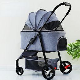 Carriers Luxury Pet Cart Trolley Dog Carrier Stroller Breathable Travel Outdoor Pushchair Separation FourWheeled Folding