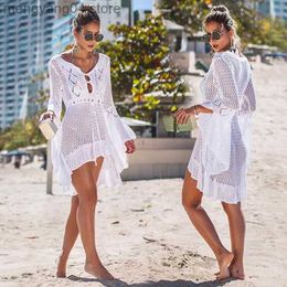 Women's Swimwear Beach Cover Up Lace Hollow Swimsuit Crochet Beach Dress Women Summer Lady Cover Ups Bathing Suit Beach Wear Tunic Bikini Blouse T230505