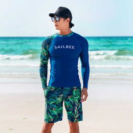 Wetsuits Drysuits SAILBEE Men's UV Protect Surfing Rash Guard Long Sleeve Swimsuit Quick drying Surf Shirt J230505