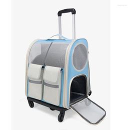Cat Carriers Detachable Pet Cart Carrier Stroller Multicolor Breathable Double Shoulder Luggage Dog Backpack