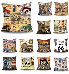 Cushion Decorative Pillow 45X45cm American Monther Road 66 Print Cushion Covers Retro car Home Decoration case sofa decorative Case 230505