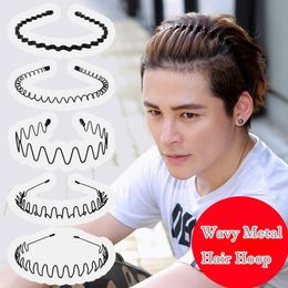 Unisex Metal Wavy Spring Hair Hoop Black Non Slip Outdoor Sports Headbands For Women Men Simple Hairband Face Washing Headdress