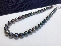 Chains Huge Charming 18"12-13mm Natural Sea Genuine Black Peacock Round Pearl Necklace For Women Jewellery