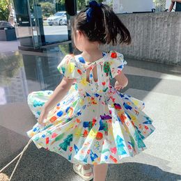 Girl's Dresses Summer Girls' Dress Puff Sleeve Casual Cartoon Party Princess Dress Cute Children's Wear Baby Kids Girls Clothing 230504