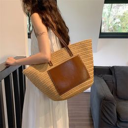 Luxury Designer Straw Woven Tote Bags Summer Casual Large Capacity Handbags New Fashion Beach Women Shoulder Simple Style Shopper Bag