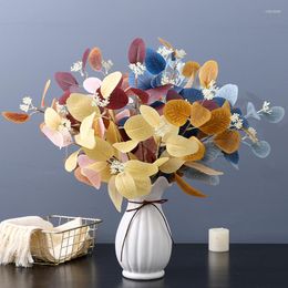 Decorative Flowers 3-pronged Eucalyptus Artificial Fruit-bearing Leaves Morandi Wedding Floral False Bouquet