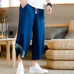 Men's Pants Stylish Harem Mid-rise Comfy Casual Men Wide Leg Cropped Trousers