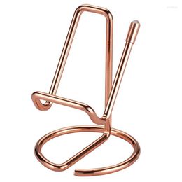 Jewelry Pouches Business Card Holder For Desk Metal Display Stand Office Desktop Name (Rose Gold)