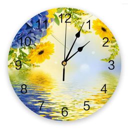 Wall Clocks Hydrangea Bouquet Spring Clock Decorations In The Living Room PVC For Bedroom Office Decor Digital