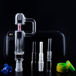 Paladin886 CSYC NC063 Glass Water Bongs Smoking Pipes Bag Set 14mm Ceramic Tip Quartz Banger Nail Clip Dabber Tool Silicon Jar Z Style Handle Spill-proof Dab Rig Bong