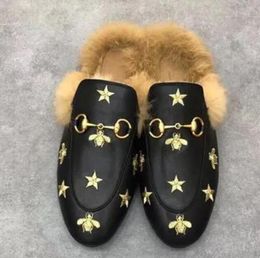 2023 Women Princetown Loafers Autumn Winter Wool summer Slippers Classic Metal Buckle Embroidery Sandals Men Leather Slipper fur Genuine Slide Designers