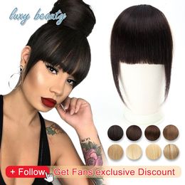 Bangs Human Hair Bangs 3 Clips 3D Blunt Cut Natural Hair Bangs OverHead Clip In Hair Extensions Non-Remy 2.5"x4.5" Black Brown Blonde 230504