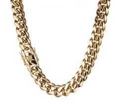 New 18K Gold Plated Stainless Steel Cuban Chain Dragon Head Buckle Necklace