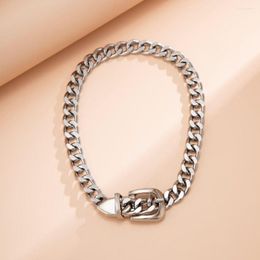 Chains Heavy Exaggeration Women Punk Belt Buckle Clavicle Link Chain Chunky Choker Necklace Thick