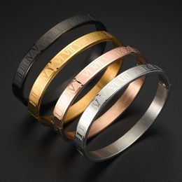 Bangle Luxury Cuff Bracelet Stainless Steel Carving Roman Numeral Couple For Men Women Jewelry 230504