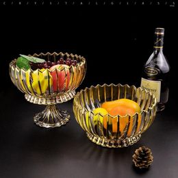Bowls Real Gold Crystal Glass Fruit Plate Creative Phnom Penh Flower Pot Tall Dried Bedroom Storage Living Room Decoration