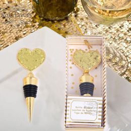 Party Favor 50PCS Shining Gold Glitter Heart Bottle Stopper Favors Bridal Shower Birthday Gifts Wedding Anniversary Keepsake