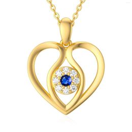 Chains YFN 14K Real Gold Heart Necklace For Women Yellow Love Pendant Cubic Zirconia Jewerly Gifts Birthday