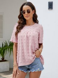 Women's Blouses Summer Loose Blouse Female O Neck Short Sleeve Elegant Office Work Lady Shirt Plus Size Casual Chiffon Women And Tops