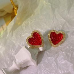 Stud Earrings Love Retro Niche Coloured Glass Heart For Women Fashionable Sweet Girl Cute Vintage