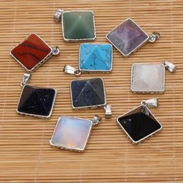 Pendant Necklaces 1pcs Natural Stone Square Charms Blue Sand Lapis Lazuli Opal Turquoises Pendants For Necklace Earring Jewellery Making DIY