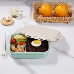 Dinnerware Sets Wheat Lunch Box Microwave Tableware Student Adult Multi-grid Preservation Leak-proof Storage
