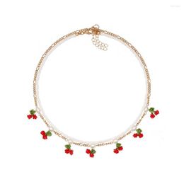 Choker Fresh Fruit Cherry Necklace Women's Multi-layer Hand-woven Bead Exaggerating Short Pearl Jewelry Wholesale