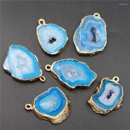 Pendant Necklaces Natural Stone Brazilian Electroplated Edged Slice Open Blue Agates Geode Drusy Druzys Pendants For Necklace Jewelry Making