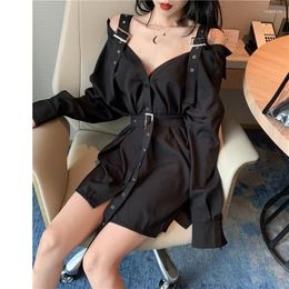 Women's Blouses Women Blouse Black Tops Summer Vintage Shirts Strapless With Belt Casual Long Off The Shoulder Sexy Top Shirt