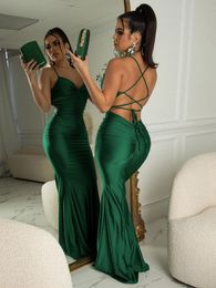 Party Dresses Dulzura Lace Up Women Solid Satin Maxi Dress Backless Bodycon Sexy Streetwear Elegant Festival Evening Summer Outfit 230505