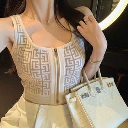 Women's Tanks Camis Women Sexy Camis Tank Top Summer Geometric Print Vest Casual U-neck Zipper Knit Tank Strap Midriff Y2k Designer Vest P230505