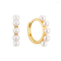 Hoop Earrings 925 Sterling Silver Needle Gold 10mm Pearl Huggies For Women Luxury Fine Clips Piercing Fashion Jewellery