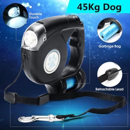 Carrier 4.5M Retractable Dog Leash with Garbage Bag LED Flashlight Extendable Puppy Walking Running Lead Roulette Dog Accessories