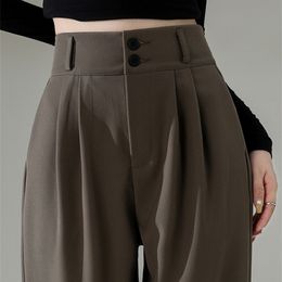 Women s Pants s Jielur High Waist Wide Leg for Women Loose Straight Coffee Trousers Autumn Double Buttons Casual Suit Female 230504