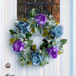 Decorative Flowers Front Door Wreath Anti-fade Bright Color Plastic Euramerican Style Artificial Garland Welcome Sign Home Windows
