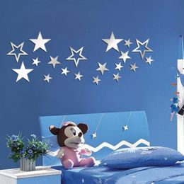 Wallpapers 19PCS/Set Star Acrylic Mirror Wall Decal Mosaic Mirror Surface Wall Stickers DIY Wall Sticker Home Ornaments Decor Wallpaper 230505