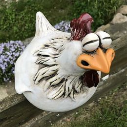 Garden Decorations Funny Chicken Fence Decor Resin Statues Home Garden Farm Yard Decorations Chicken Hen Sculpture Art Craft Courtyard Housewarming 230504