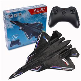 Aircraft Modle SU 57 Rc Plane Radio Controlled Airplane Remote Control Aircraft Toy with Light Throwing Foam Electric Toy for Boy 230504