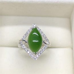 Cluster Rings Real Green Jade Jasper Resizable Emerald Ring 925 Sterling Silver Women Jewellery Diamond
