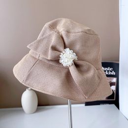 Wide Brim Hats Sun Hat Women Summer Beach Accessory UV Protection Breathable Solid Colour Pearls Bow Cap For Holiday Outdoor Luxury